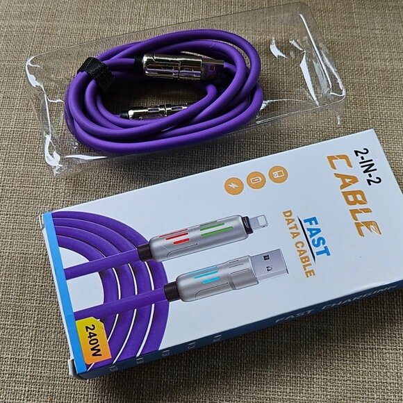 Fast Charging Data Cable Purple 2 in 2 USB Lighting USB Type C 2 Meters Unbrand - Picture 9 of 12